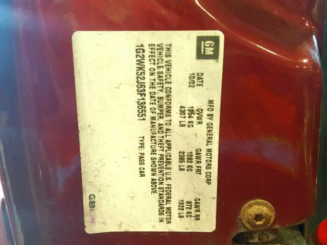 1G2WK52J63F136551 - 2003 PONTIAC GRAND PRIX 勃艮第红 照片 10