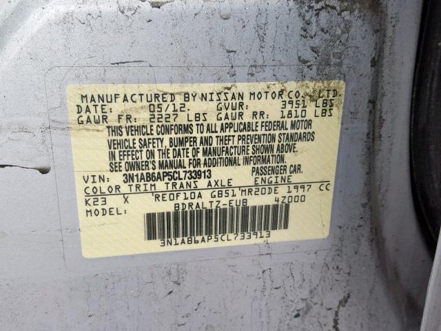 3N1AB6AP5CL733913 - 2012 NISSAN SENTRA 2.0 SILVER photo 10