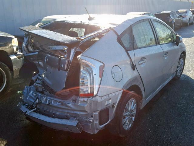 JTDKN3DPXE3057699 - 2014 TOYOTA PRIUS PLUG SILVER photo 4