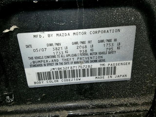 JM1BK32F871767282 - 2007 MAZDA 3 I BLACK photo 10