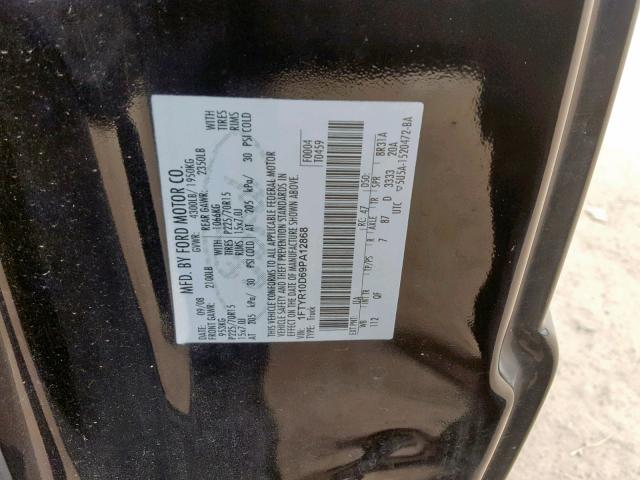 1FTYR10D69PA12868 - 2009 FORD RANGER BLACK photo 10