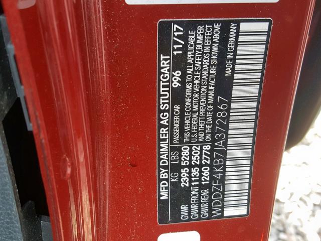 WDDZF4KB7JA372867 - 2018 MERCEDES-BENZ E 300 4MAT RED photo 10