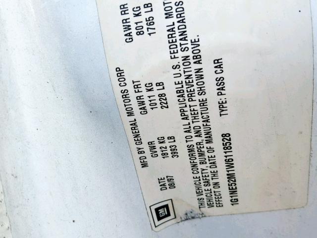 1G1NE52M1W6118528 - 1998 CHEVROLET MALIBU LS WHITE photo 10