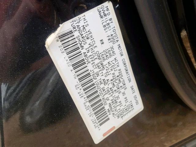 JT6GF10U2Y0074092 - 2000 LEXUS RX 300 BLACK photo 10