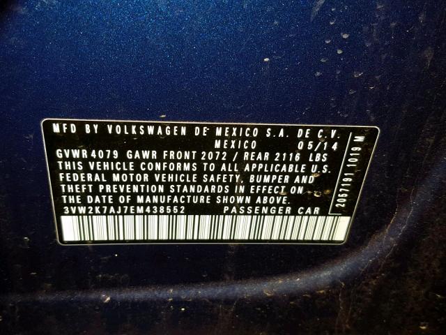 3VW2K7AJ7EM438552 - 2014 VOLKSWAGEN JETTA BASE BLUE photo 10