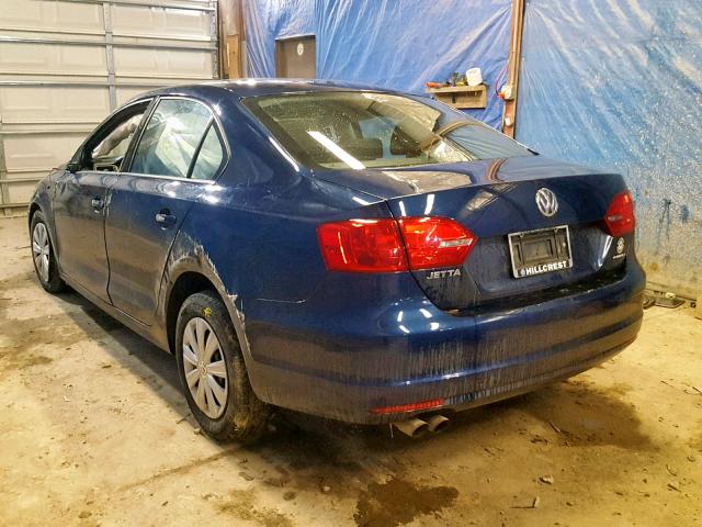 3VW2K7AJ7EM438552 - 2014 VOLKSWAGEN JETTA BASE BLUE photo 3