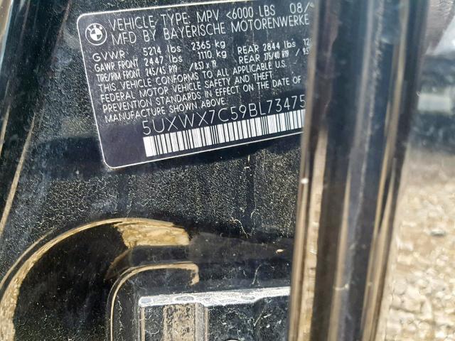 5UXWX7C59BL734755 - 2011 BMW X3 XDRIVE3 BLACK photo 10