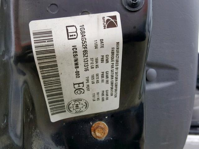 1G8AG52F65Z131316 - 2005 SATURN ION LEVEL SILVER photo 10