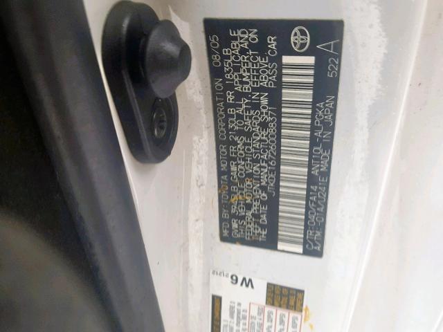 JTKDE167260088371 - 2006 TOYOTA SCION TC WHITE photo 10