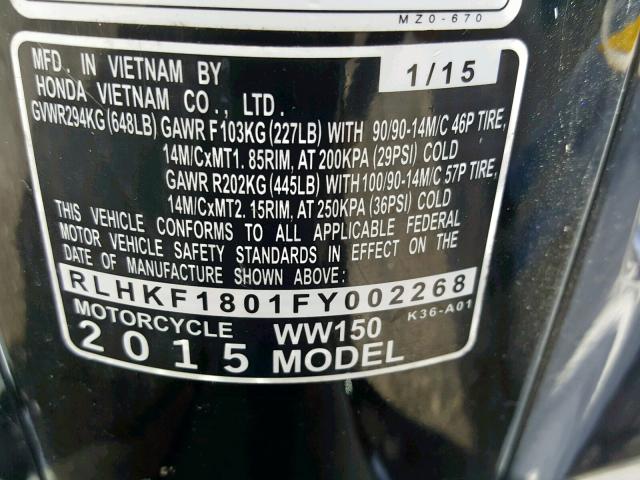 RLHKF1801FY002268 - 2015 HONDA PCX 150 BLACK photo 10