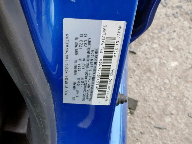 JM1BJ245031149658 - 2003 MAZDA PROTEGE PR BLUE photo 10