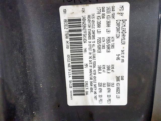 1A8HW58N27F501034 - 2007 CHRYSLER ASPEN LIMI SILVER photo 10