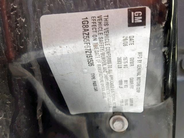 1G8AZ55F67Z151526 - 2007 SATURN ION LEVEL BLACK photo 10