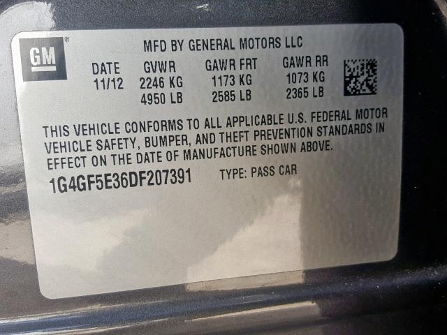 1G4GF5E36DF207391 - 2013 BUICK LACROSSE P GRAY photo 10