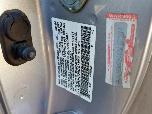 5J6YH17204L013869 - 2004 HONDA ELEMENT DX GRAY photo 10