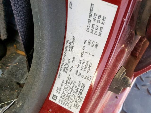 1GCDT136768123755 - 2006 CHEVROLET COLORADO RED photo 10