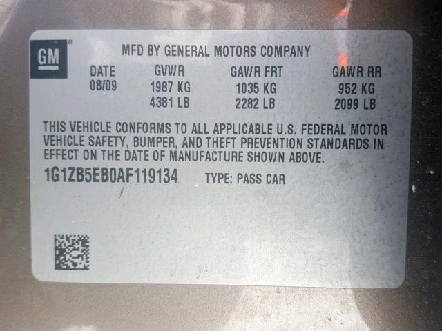 1G1ZB5EB0AF119134 - 2010 CHEVROLET MALIBU LS BROWN photo 10