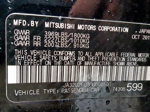 JA32U2FU3GU000501 - 2016 MITSUBISHI LANCER ES BLACK photo 10