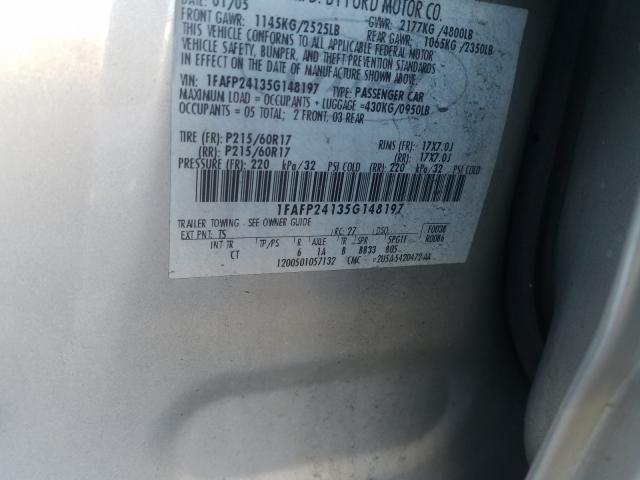 1FAFP24135G148197 - 2005 FORD FIVE HUNDRED SEL  photo 10