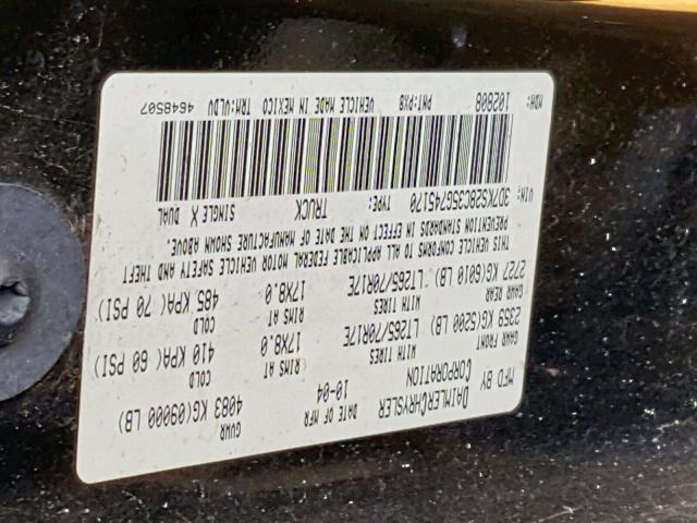 3D7KS28C35G745170 - 2005 DODGE RAM 2500 S BLACK photo 10