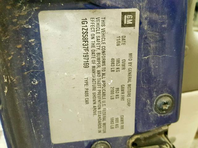 1G1ZS58F37F197169 - 2007 CHEVROLET MALIBU LS BLUE photo 10