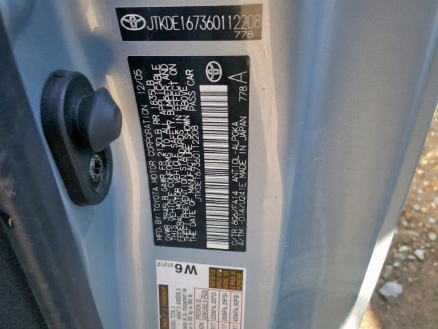 JTKDE167360112208 - 2006 TOYOTA SCION TC ლურჯი ფოტო 10