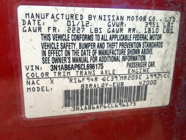 3N1AB6AP6CL696175 - 2012 NISSAN SENTRA 2.0 RED photo 10