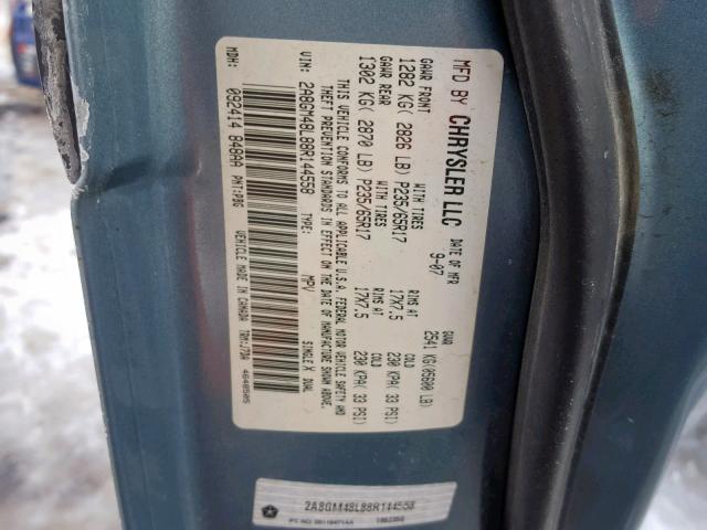 2A8GM48L88R144558 - 2008 CHRYSLER PACIFICA L BLUE photo 10