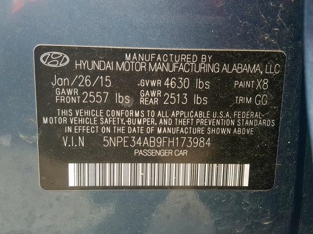 5NPE34AB9FH173984 - 2015 HYUNDAI SONATA SPO TEAL photo 10