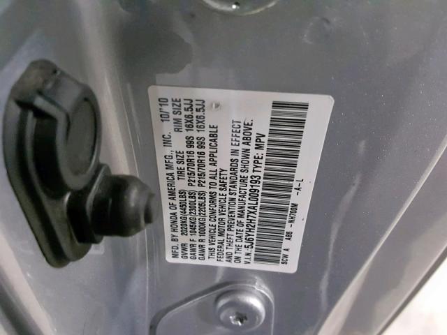 5J6YH2H7XAL009193 - 2010 HONDA ELEMENT EX SILVER photo 10