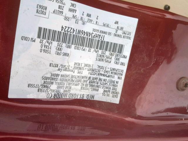 1FAHP34N46W142224 - 2006 FORD FOCUS ZX4 MAROON photo 10