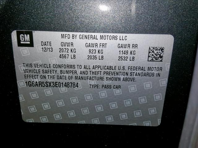 1G6AR5SX3E0148784 - 2014 CADILLAC CTS LUXURY GRAY photo 10