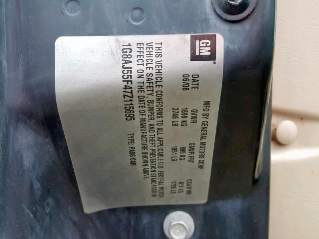 1G8AJ55F47Z115695 - 2007 SATURN ION LEVEL GREEN photo 10