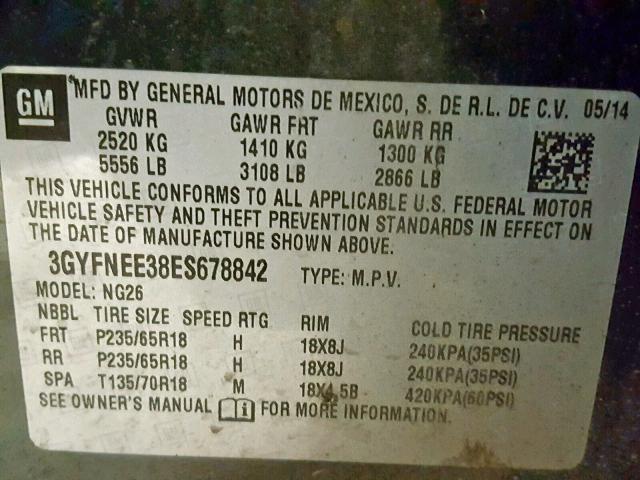 3GYFNEE38ES678842 - 2014 CADILLAC SRX LUXURY GRAY photo 10