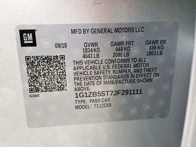 1G1ZB5ST7JF291111 - 2018 CHEVROLET MALIBU LS SILVER photo 10