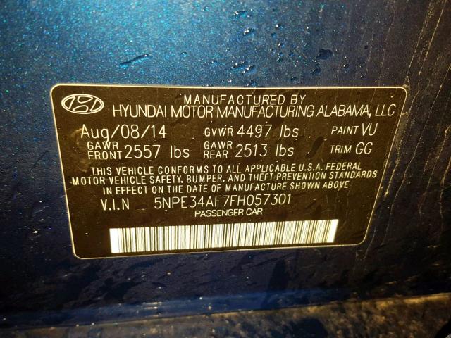 5NPE34AF7FH057301 - 2015 HYUNDAI SONATA SPO BLUE photo 10