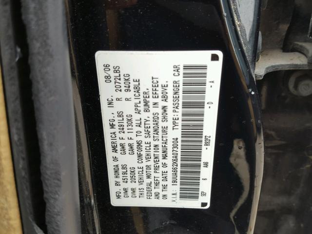 19UUA662X6A073004 - 2006 ACURA 3.2TL BLACK photo 10