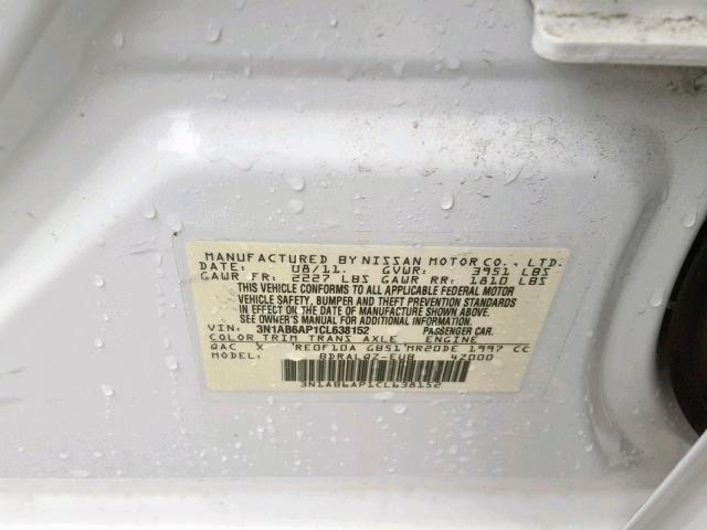 3N1AB6AP1CL638152 - 2012 NISSAN SENTRA 2.0 WHITE photo 10