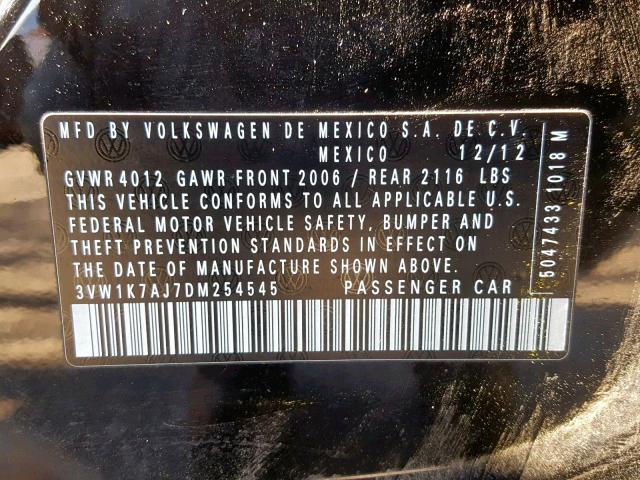 3VW1K7AJ7DM254545 - 2013 VOLKSWAGEN JETTA BASE BLACK photo 10