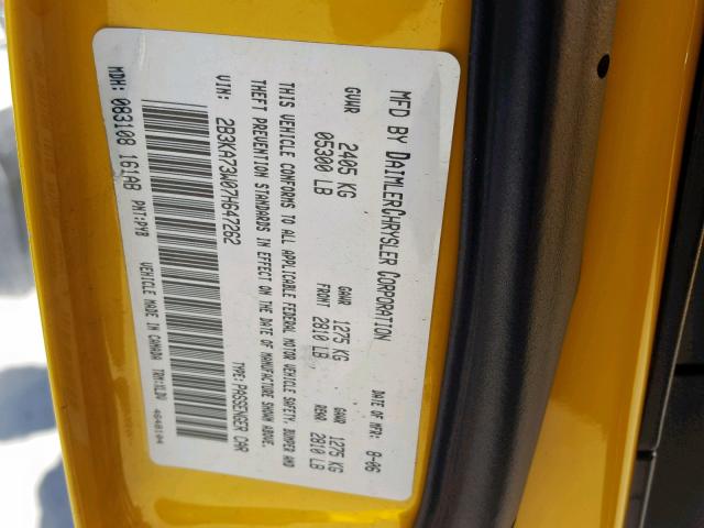 2B3KA73W07H647262 - 2007 DODGE CHARGER SR YELLOW photo 10