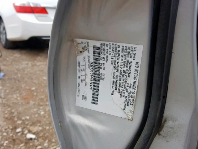 1FAFP55U14A115470 - 2004 FORD TAURUS SES SILVER photo 10