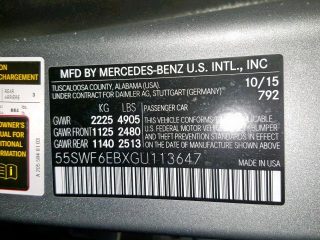 55SWF6EBXGU113647 - 2016 MERCEDES-BENZ C 450 4MAT SILVER photo 10