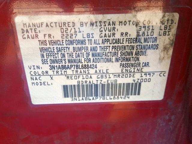 3N1AB6AP7BL688424 - 2011 NISSAN SENTRA 2.0 RED photo 10