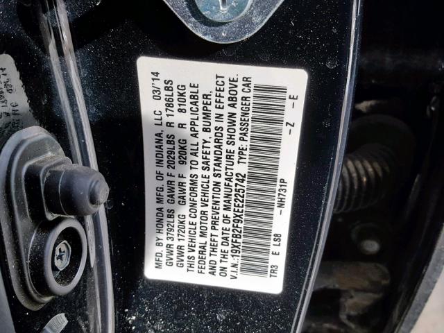 19XFB2F9XEE225742 - 2014 HONDA CIVIC EXL BLACK photo 10