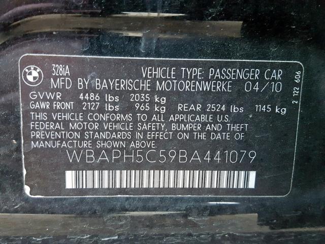 WBAPH5C59BA441079 - 2011 BMW 328 I SULE BLACK photo 10