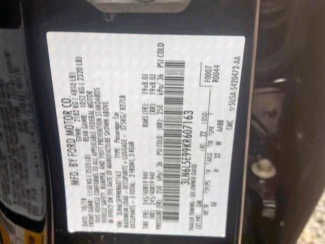 3LN6L5E99KR607163 - 2019 LINCOLN MKZ RESERV BLACK photo 10