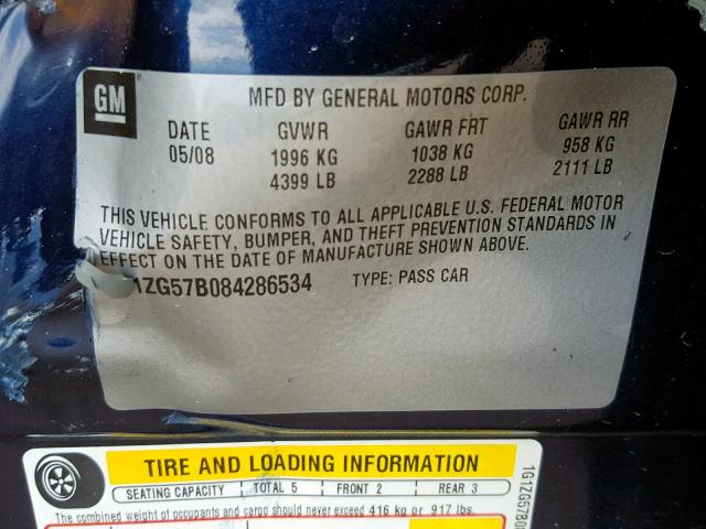 1G1ZG57B084286534 - 2008 CHEVROLET MALIBU LS BLUE photo 10
