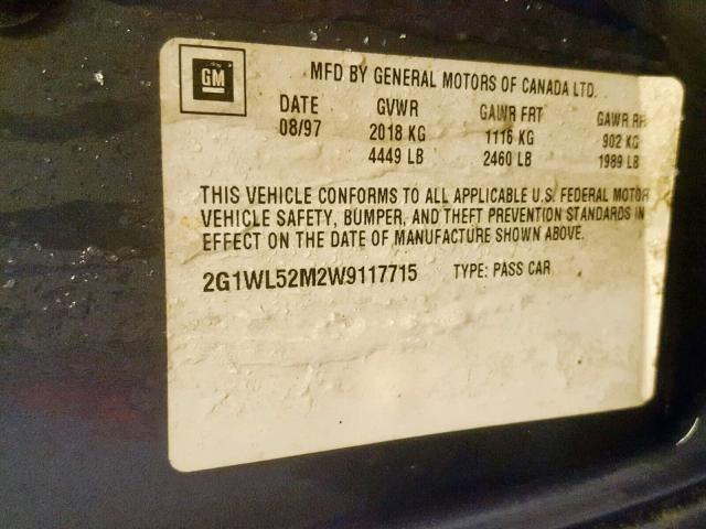 2G1WL52M2W9117715 - 1998 CHEVROLET LUMINA BAS BLUE photo 10