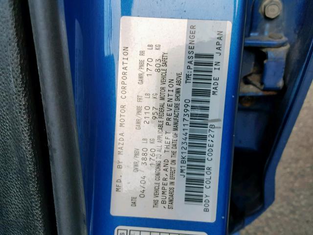 JM1BK123441173990 - 2004 MAZDA 3 S BLUE photo 10