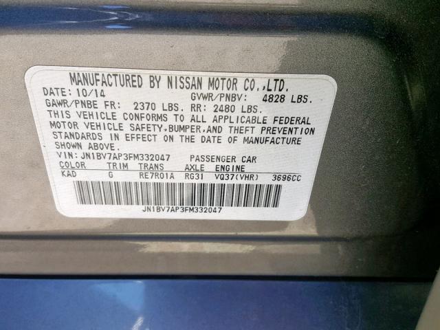 JN1BV7AP3FM332047 - 2015 INFINITI Q50 BASE GRAY photo 10